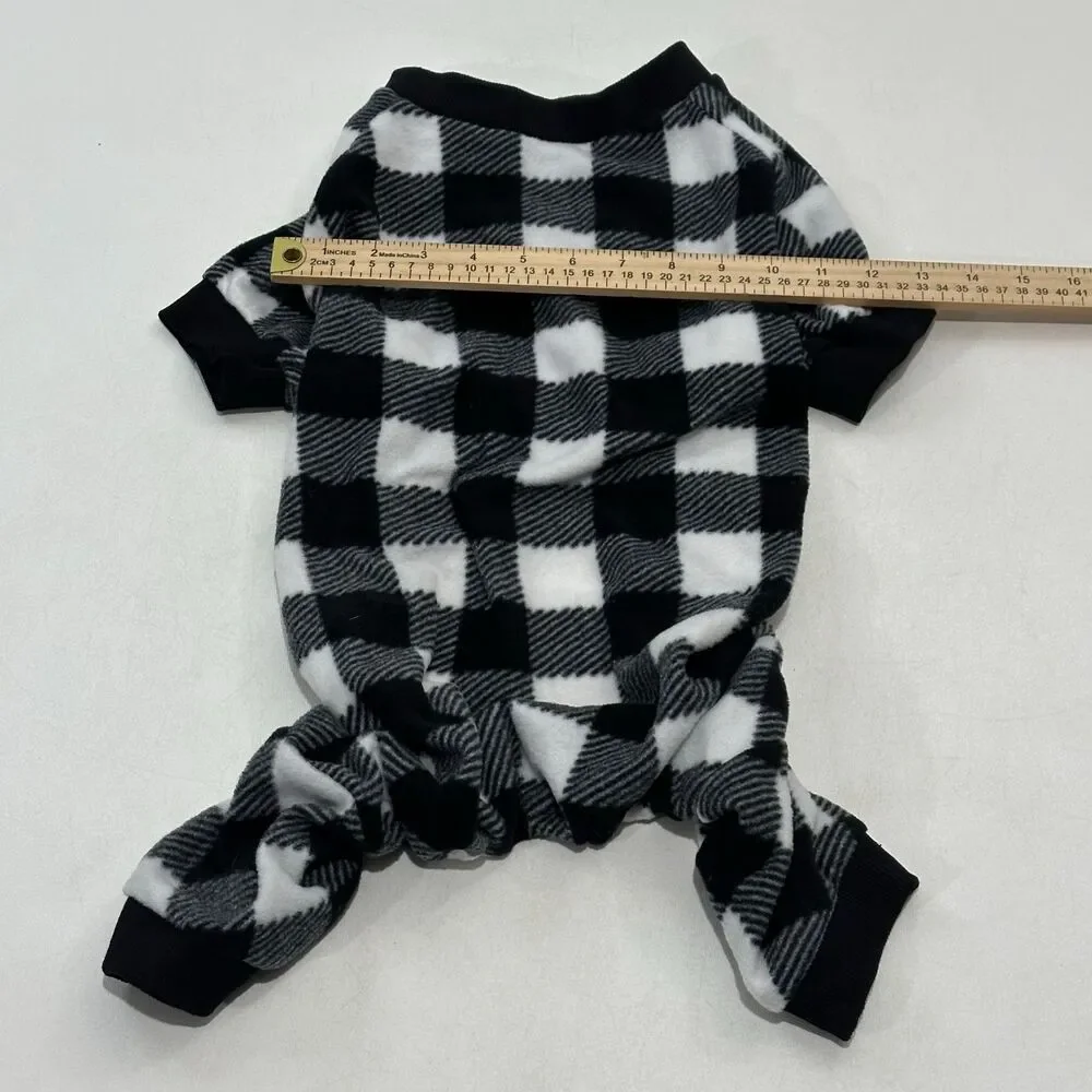 Scenereal Pet Dog‎ Pajamas Fleece Buffalo Plaid Black White, Size S